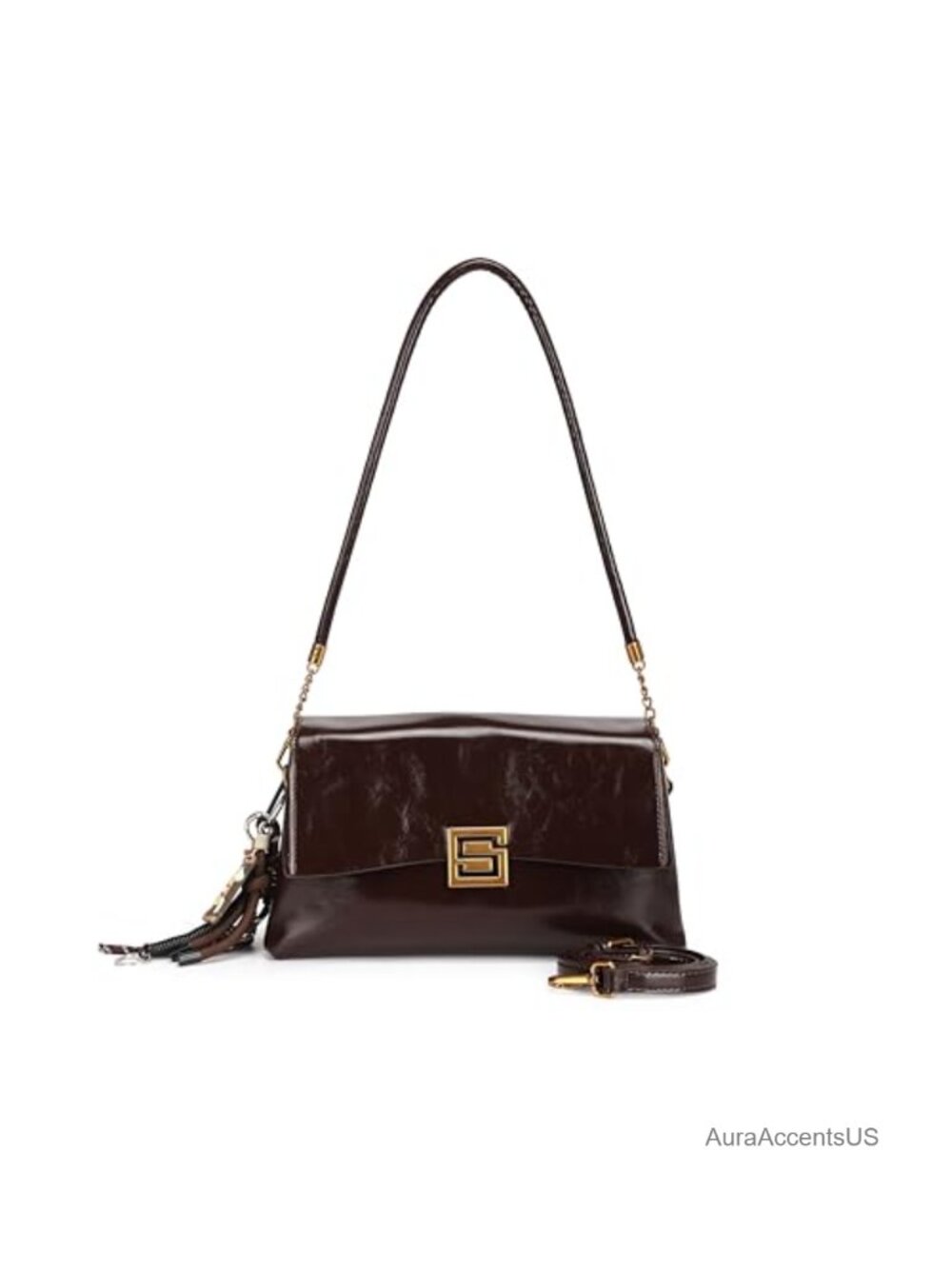 Vintage PU Leather Handbag with Tassel Detachable Crossbody Satchel